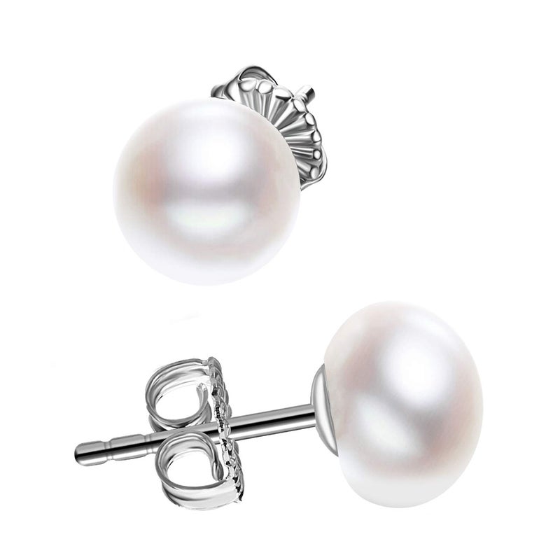 JORA Classic Dainty 925 Sterling Silver 6mm White Freshwater Cultured Pearl Stud Earrings for Women - Image 1